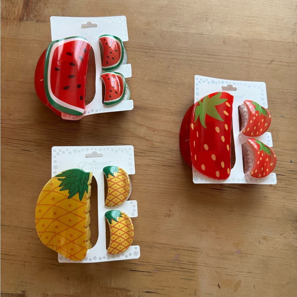 Fruit Hair Clip Set - Watermelon, Pineapple, Strawberry